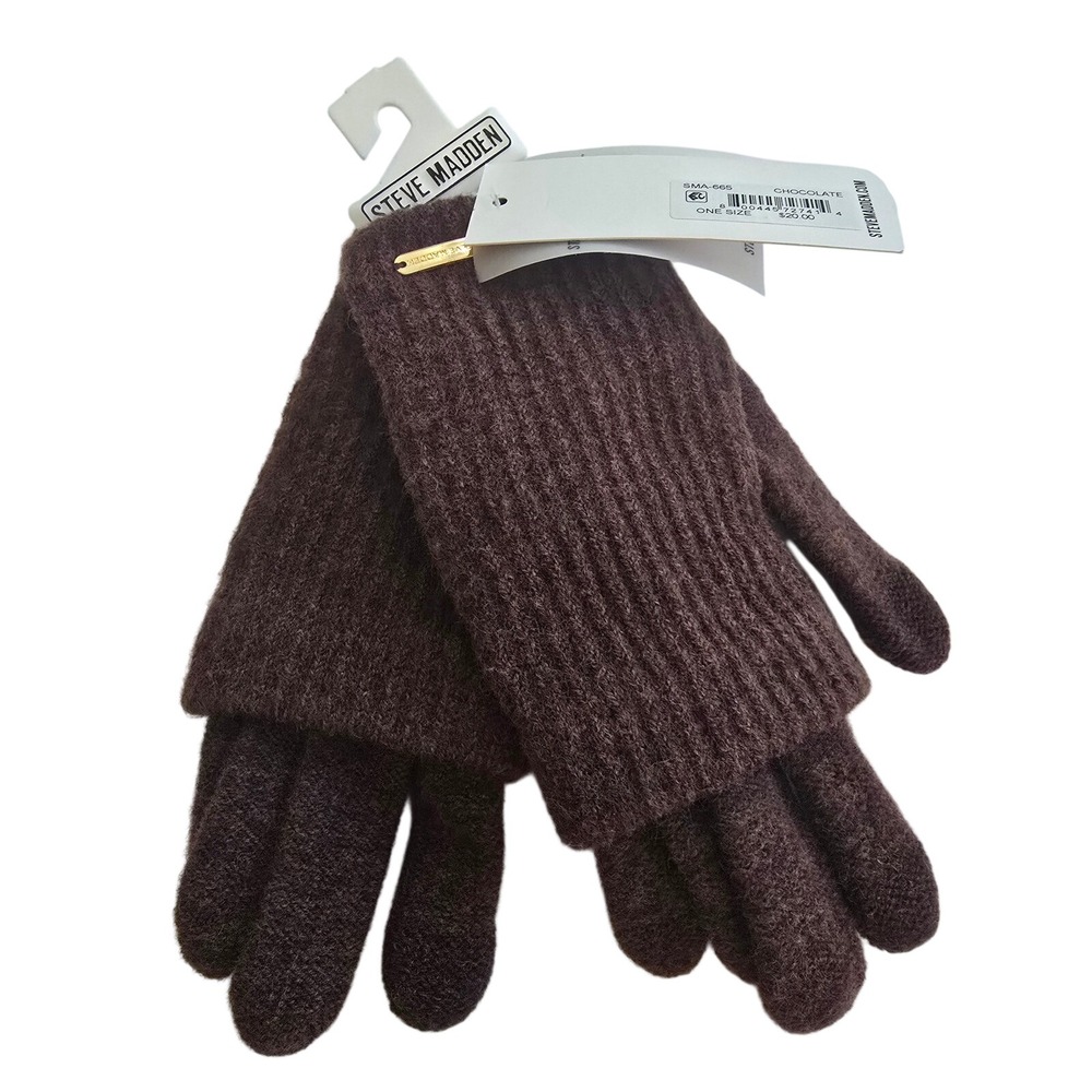 Steve Madden Tech Touch Ribbed Knit Gloves Chocolate Brown NWT